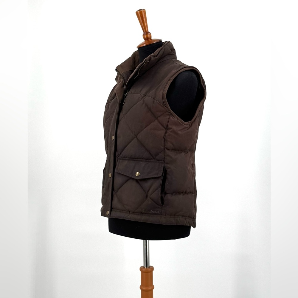L.L.Bean Brown Quilted Waxed Cotton Goose Down Vest Size M - Picture 8 of 15